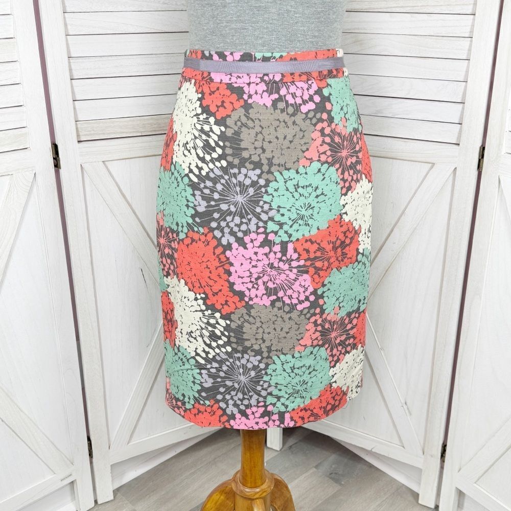 Boden Dandelions Print Pencil Skirt Grey Multi Size 6 Textured Slub Cotton